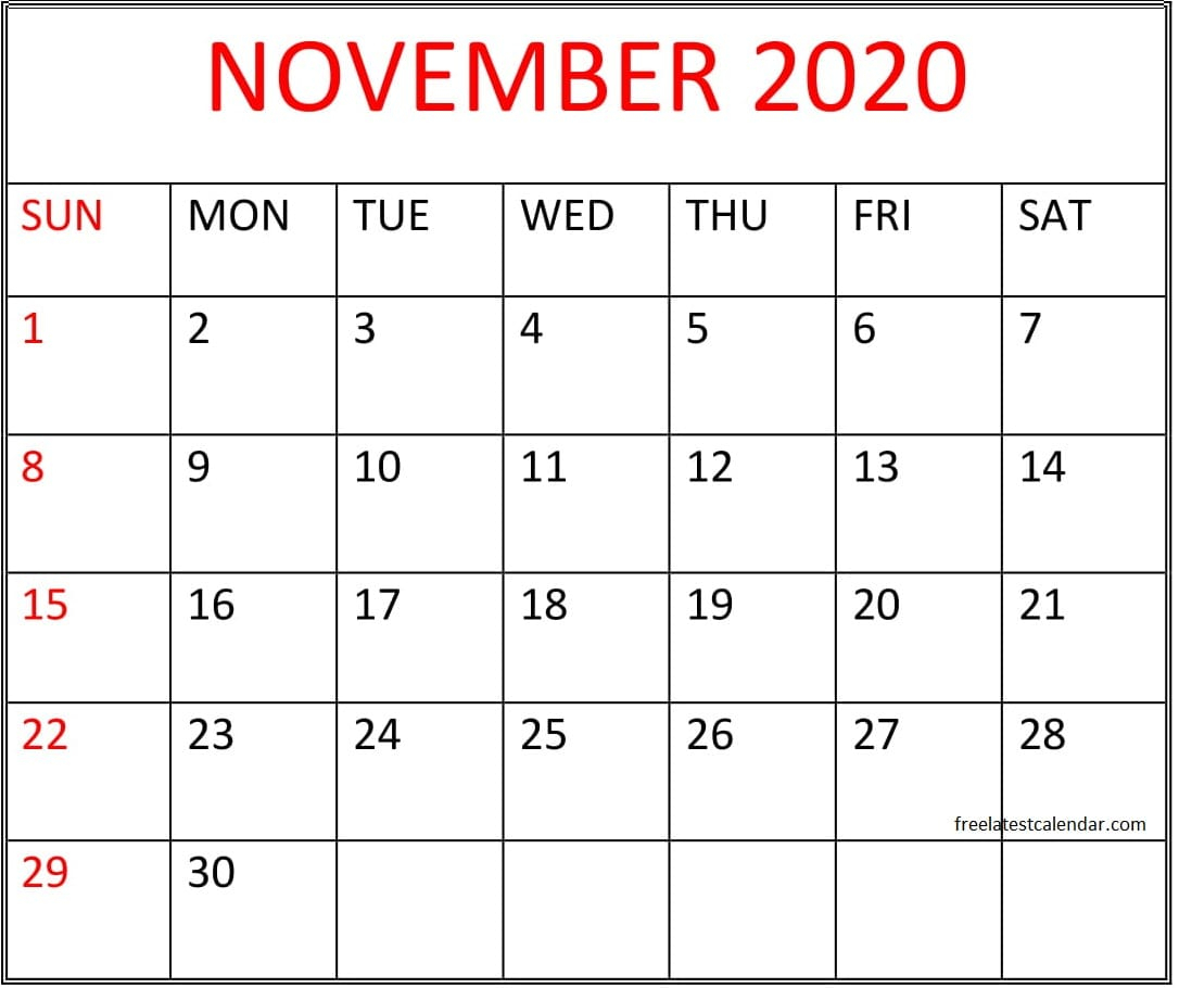 Printable November 2020 Calendar Free Download – Free Latest