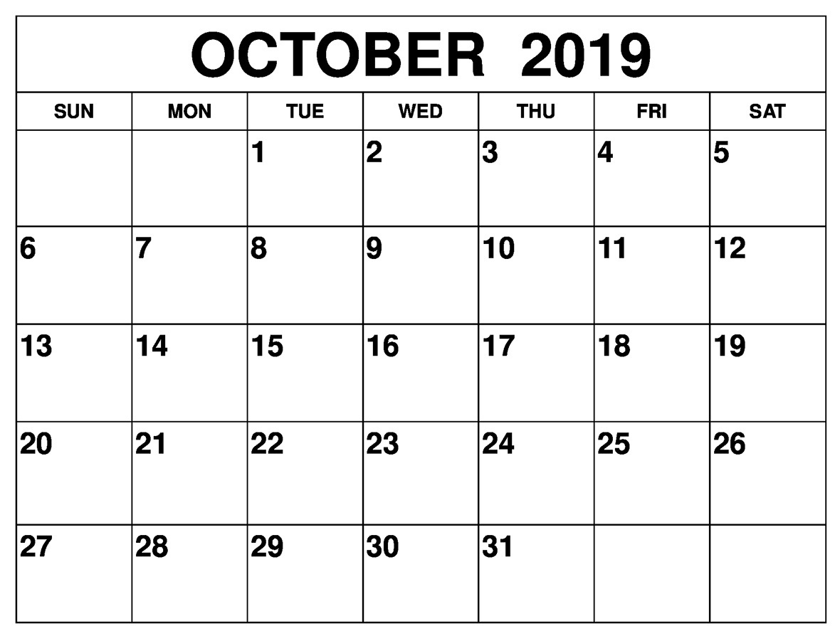 Printable October 2019 Calendar - Editable Templates - 2020