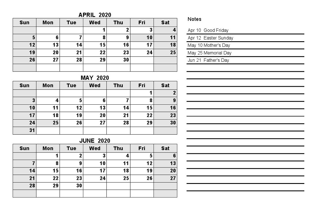 Free Printable Quarterly Calendar