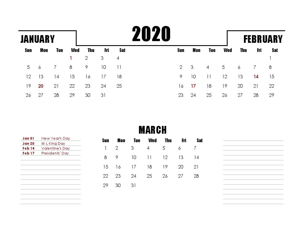 Calendar 2020 1St Quarter