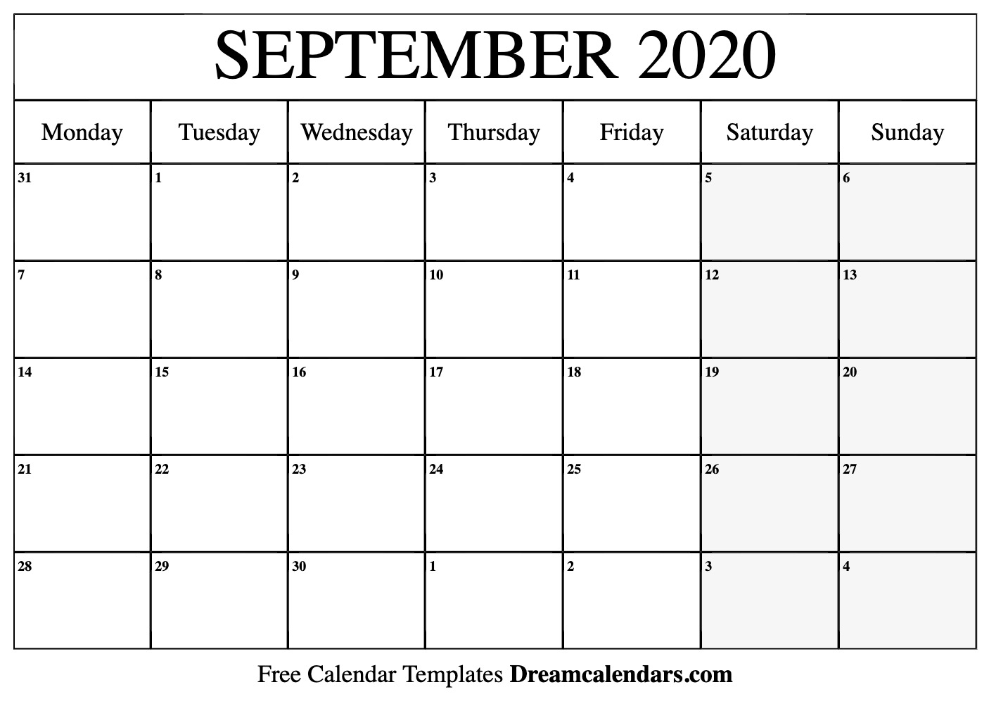 Printable September 2020 Calendar - Ko-Fi ❤️ Where