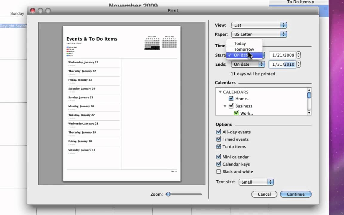 Printing Calendars From Ical In Mac Os X 10.6