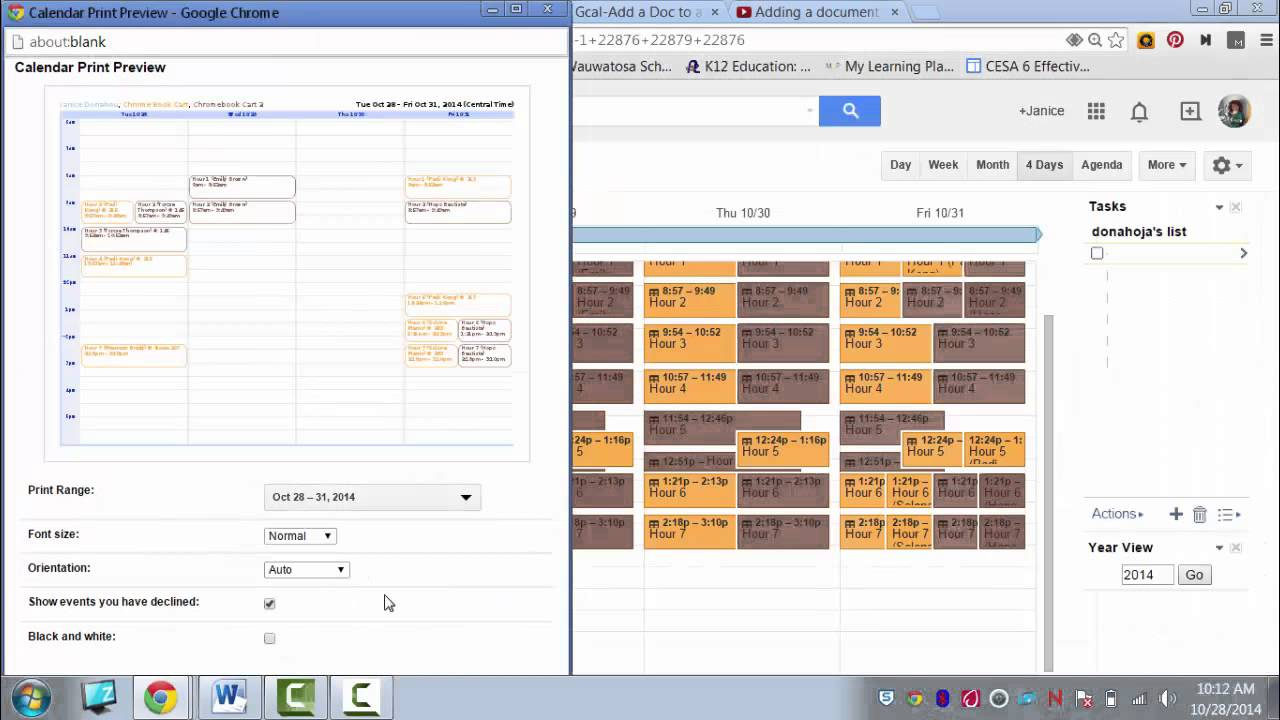 Printing Google Calendar