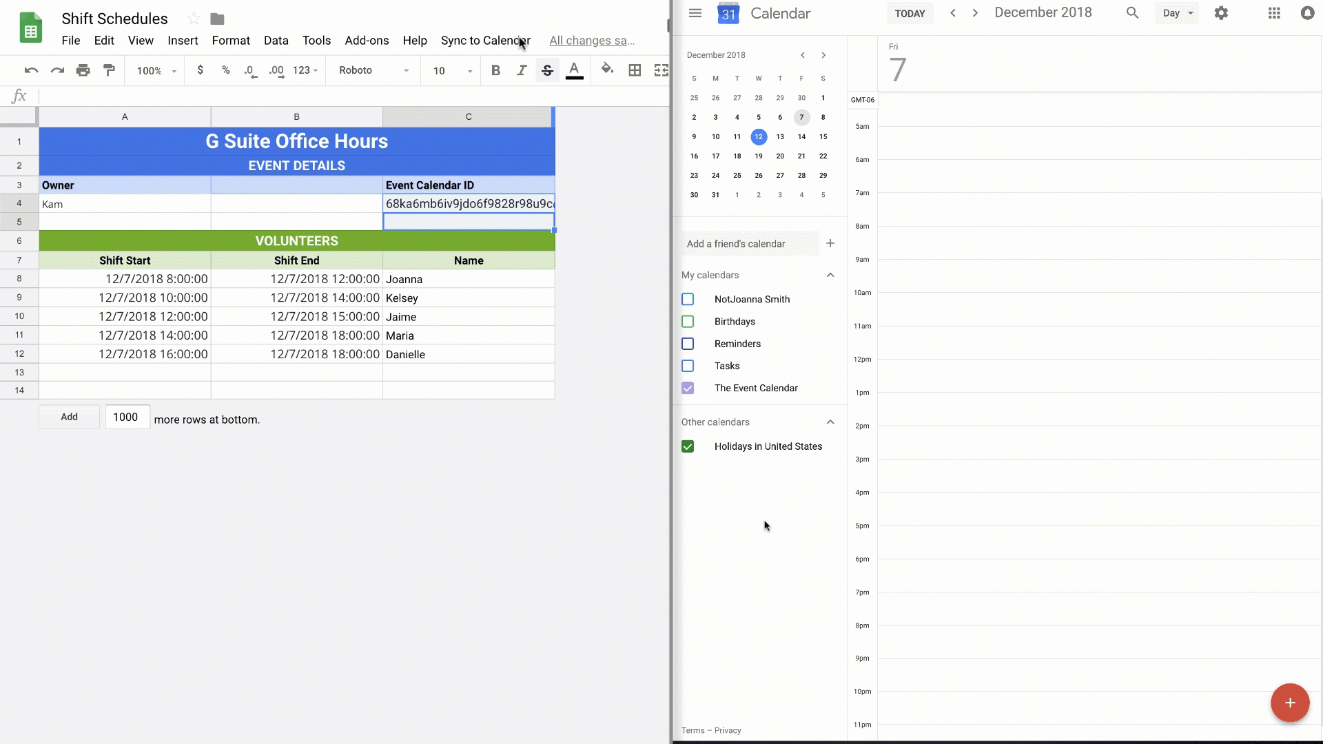 Print Google Calendar Time Range