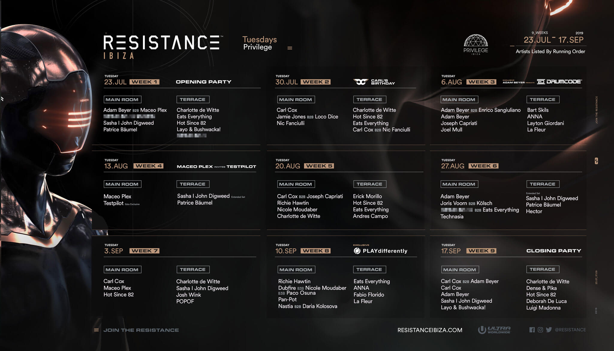 Resistance Ibiza Drops 2019 Season Calendar - Ultra Korea