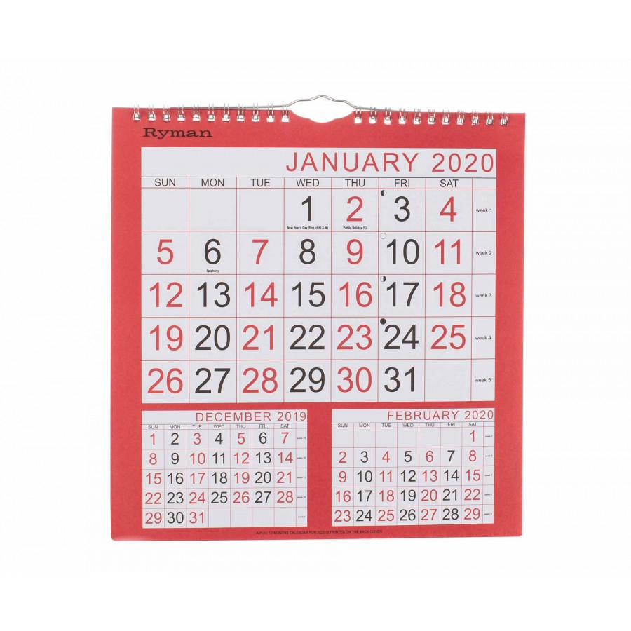 Ryman Calendar 3 Month To View Medium 2020