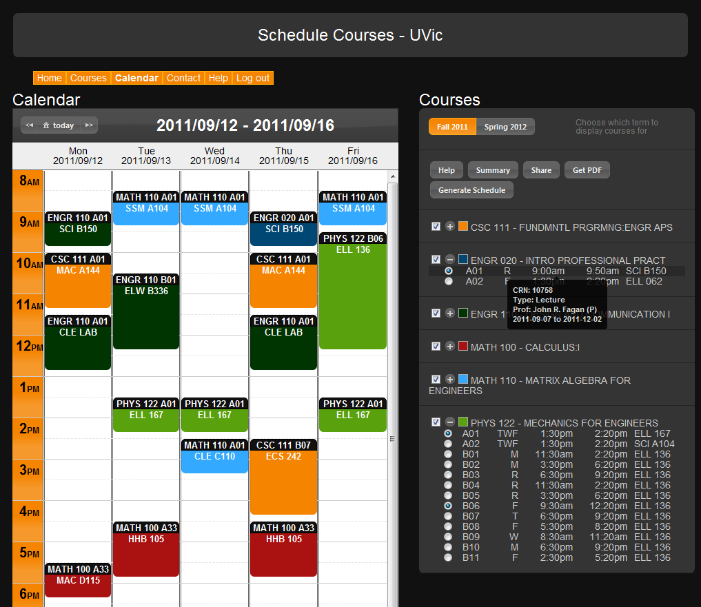 Schedule Courses Timetable Builder - Uvic - Home