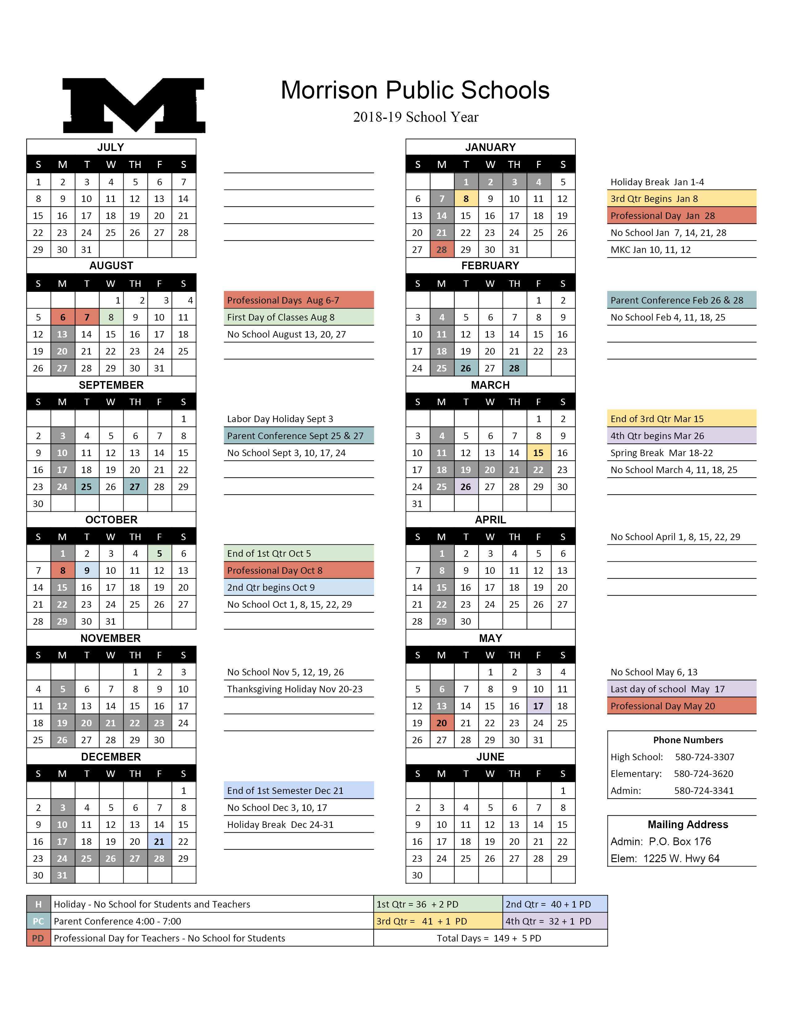 School Calendar &lt; Morrison Public Schools