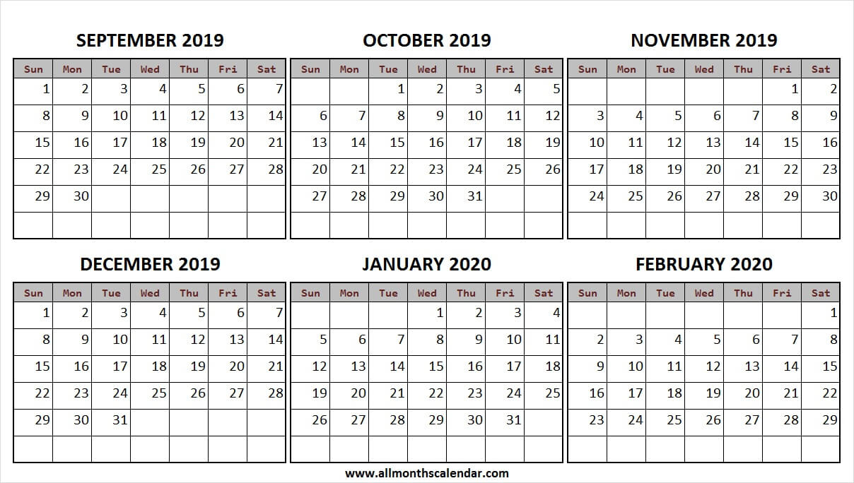 September 2019 February 2020 Half Year Calendar | A4 Calendar