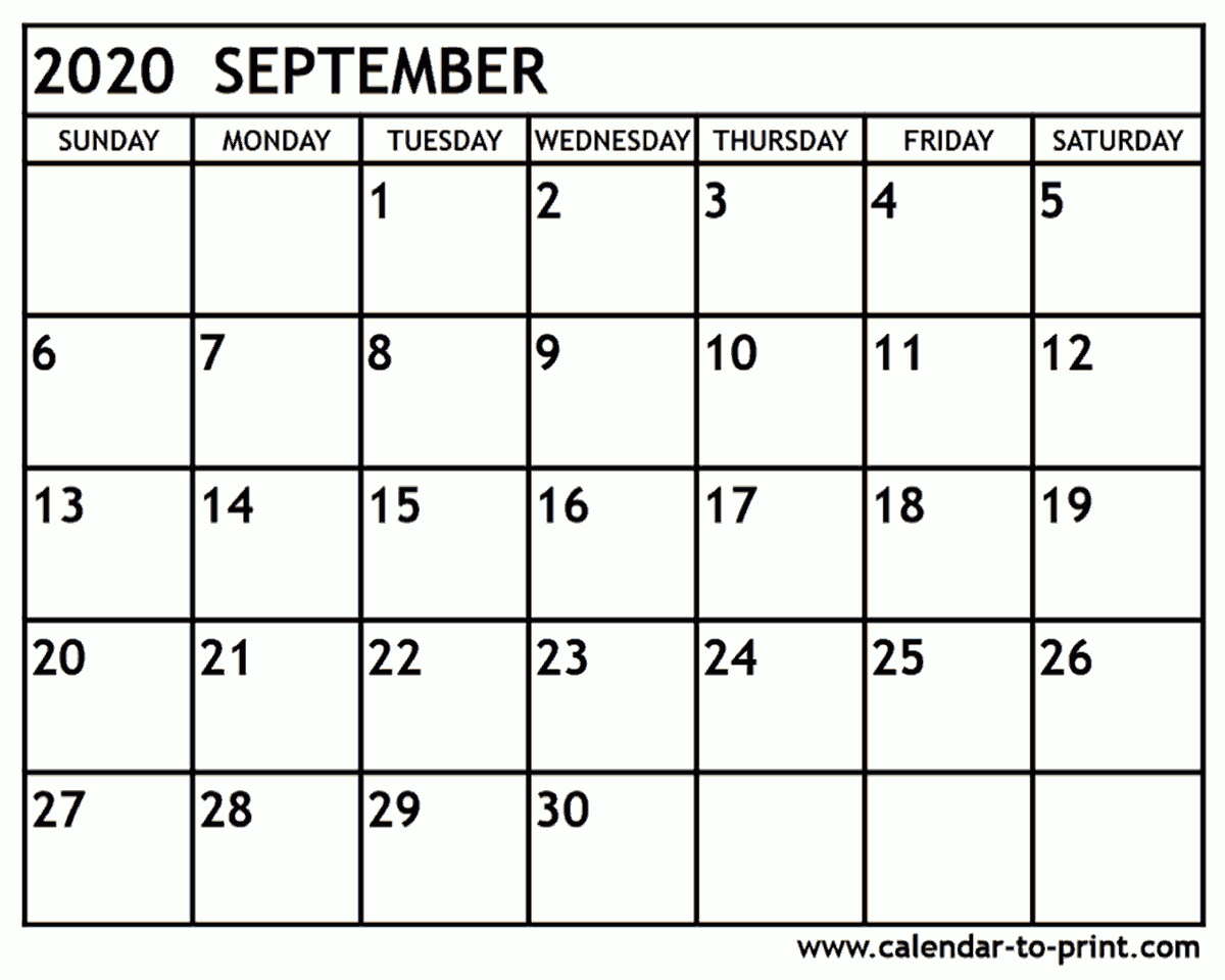 Calendar Of 2020 September