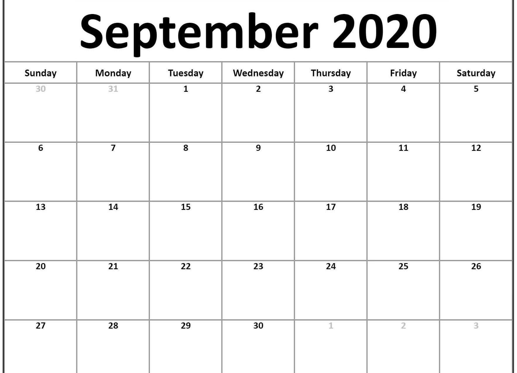 September 2020 Calendar Template In 2019 | Calendar Word