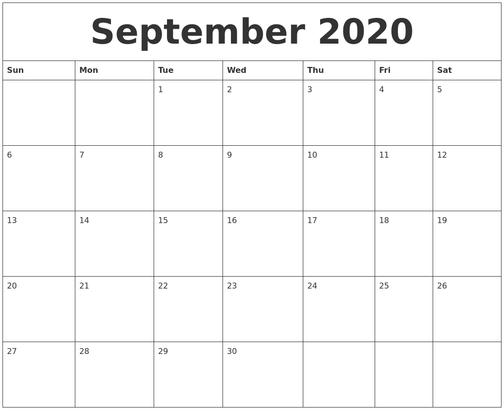 September 2020 Free Printable Calendar Templates