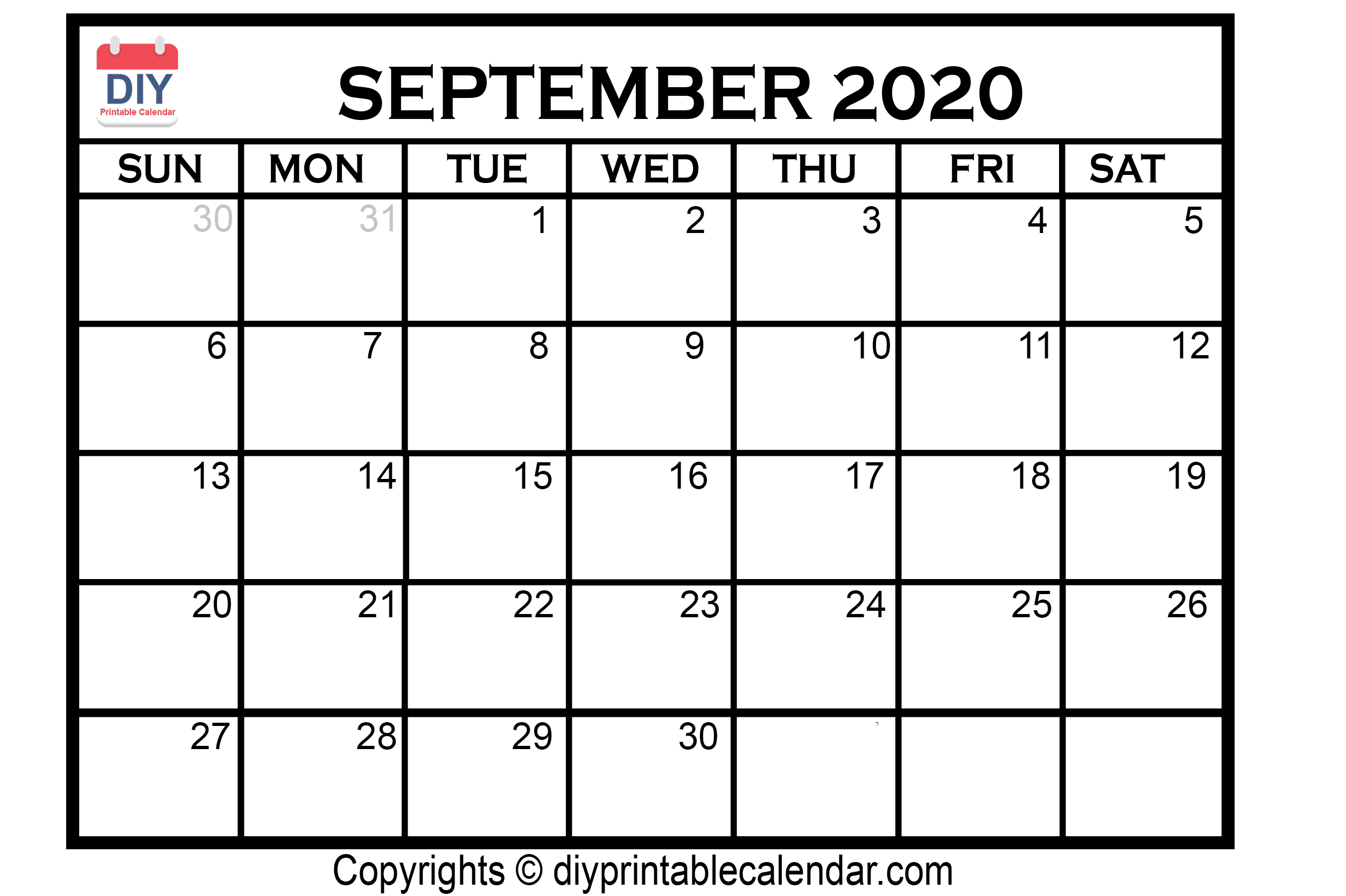 Printable Calendar September 2020