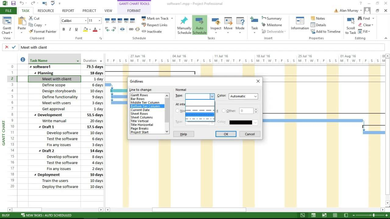 Show The Gridlines On Gantt Chart - Ms Project