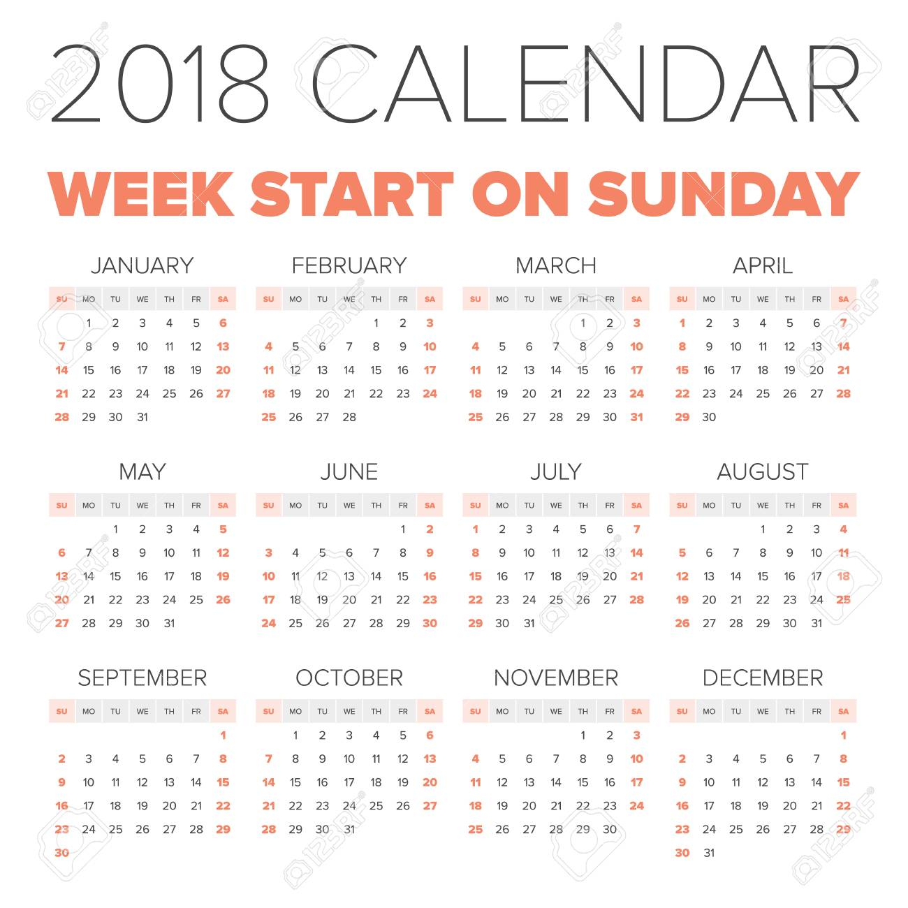 Simple 2018 Year Calendar