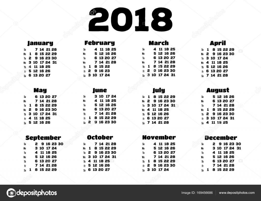 Simple 2018 Year Calendar. Week Starts From Sunday. Vector