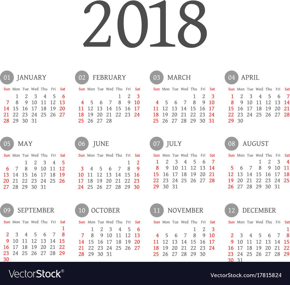 Simple 2018 Year Calendar