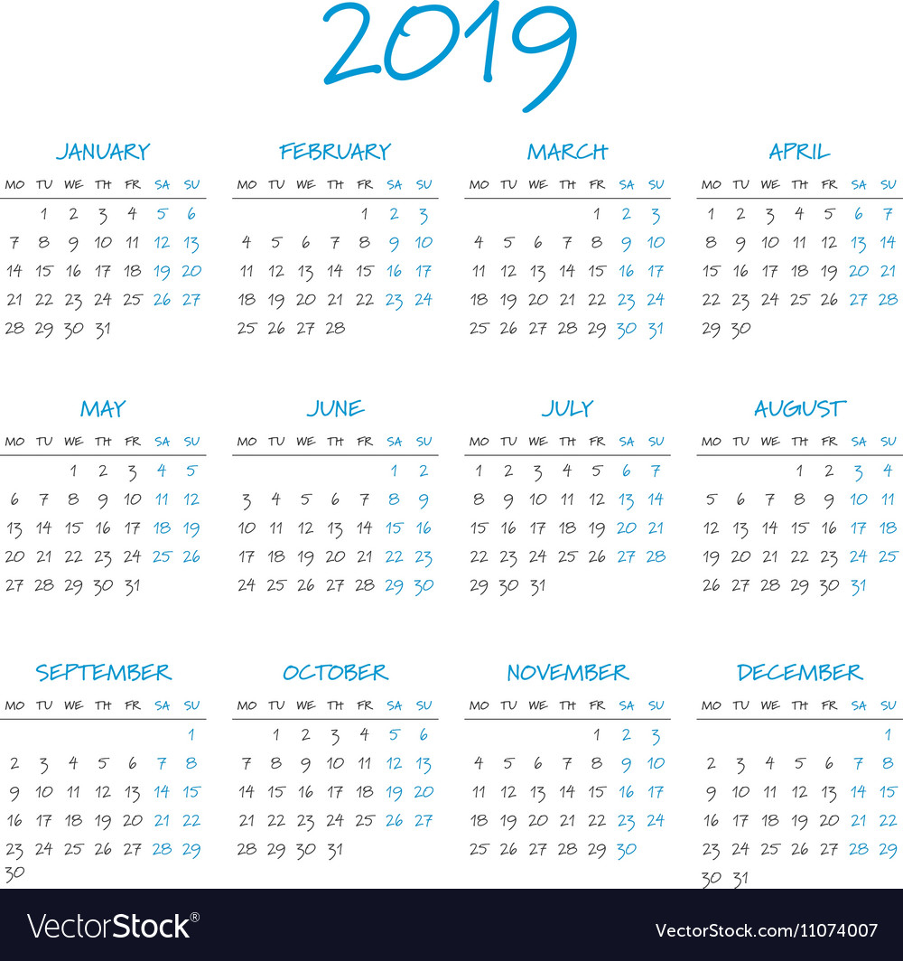 Simple 2019 Year Calendar