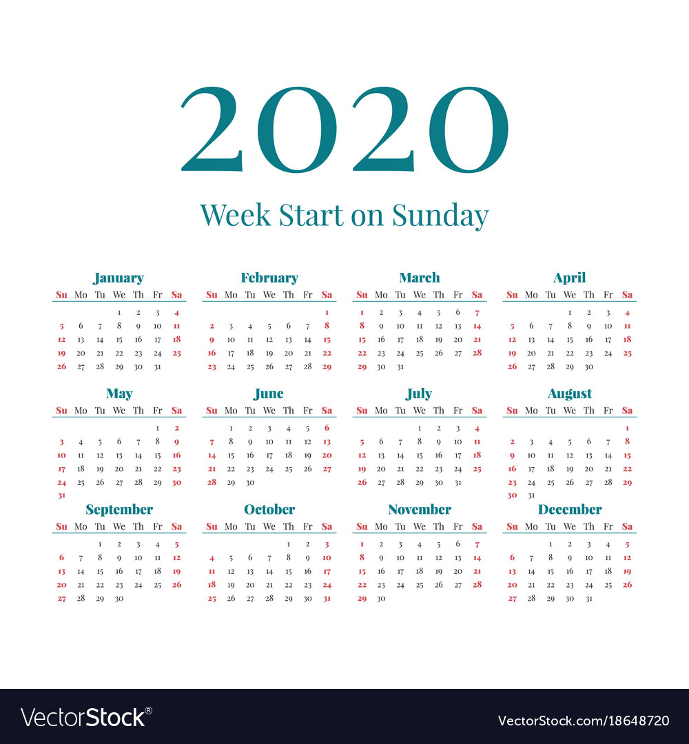 Simple 2020 Year Calendar