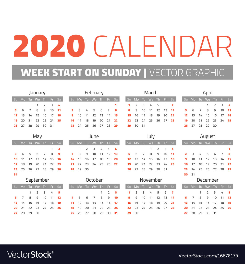 Simple 2020 Year Calendar