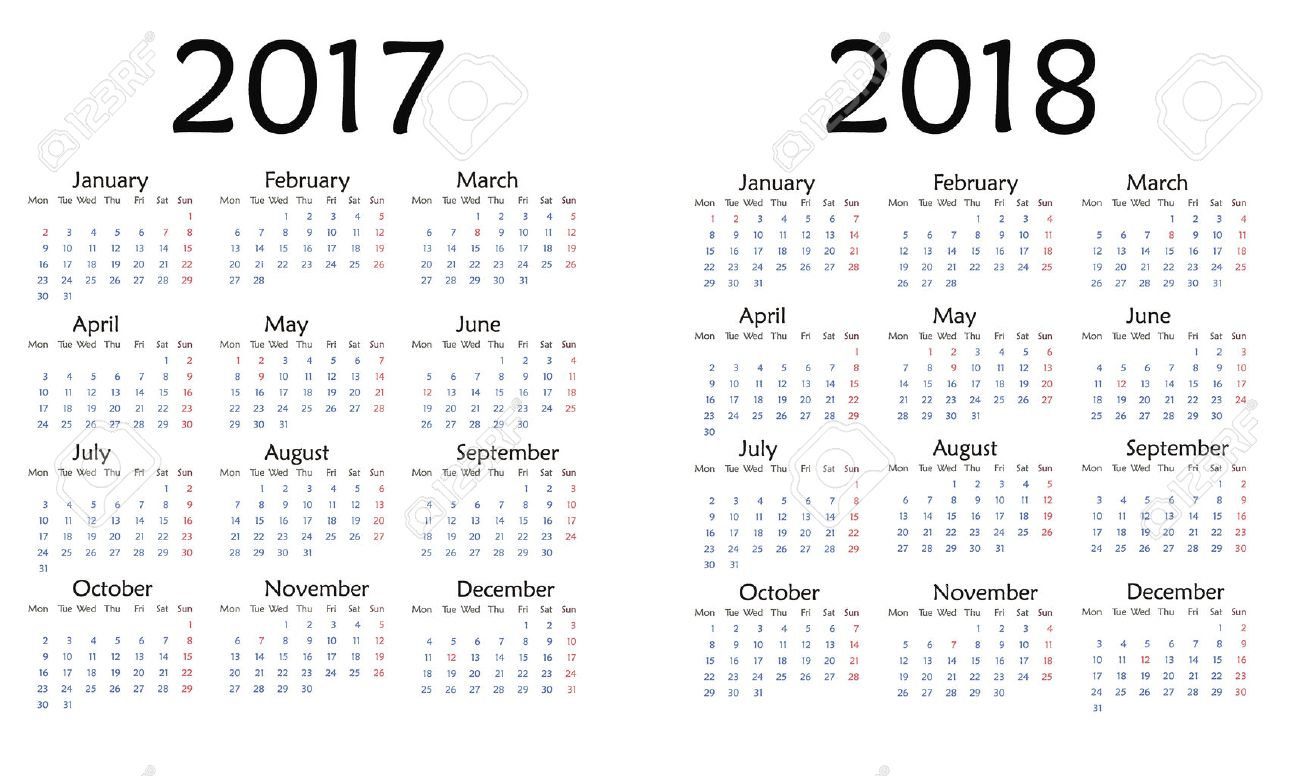 Simple Calendar For 2017. Vector Template Design Monthly Date..