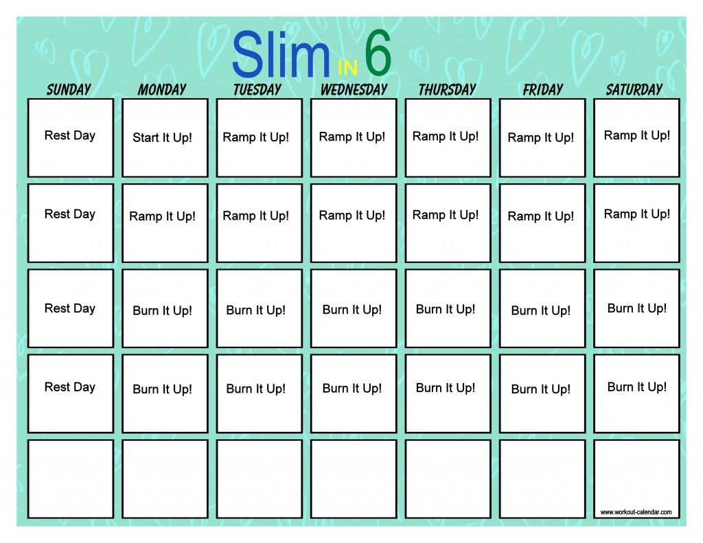 Slim In 6 Printable Calendar