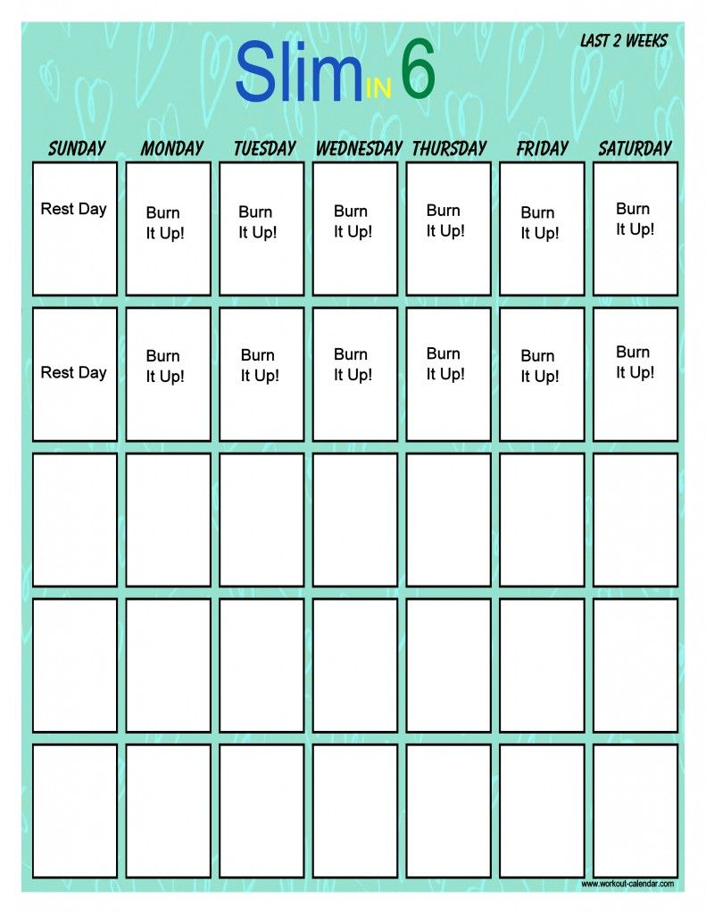 Slim In 6 Workout Calendar Vertical 2 | Slim In 6, Workout