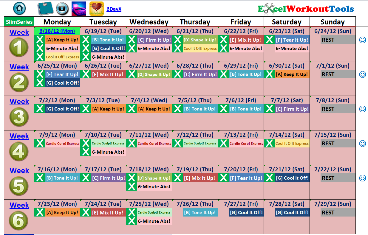 Slim In6 Calendar | Slim In 6 « Excel Workout Tools | Slim