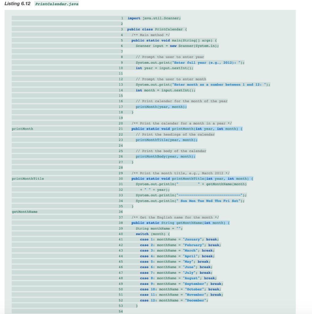 Solved: Listing 6.12 Printcalendar.java 1 Import Java.util