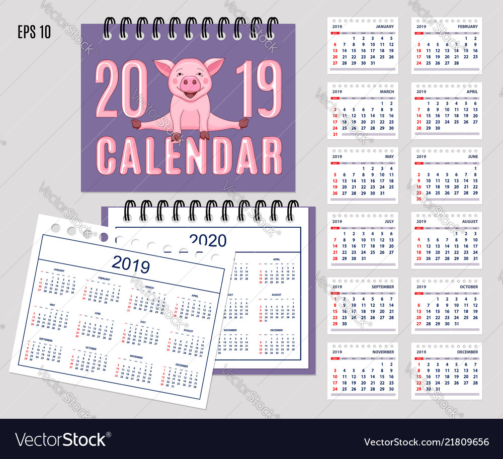 Spiral Desk Calendar Year 2019 2020 With Pink