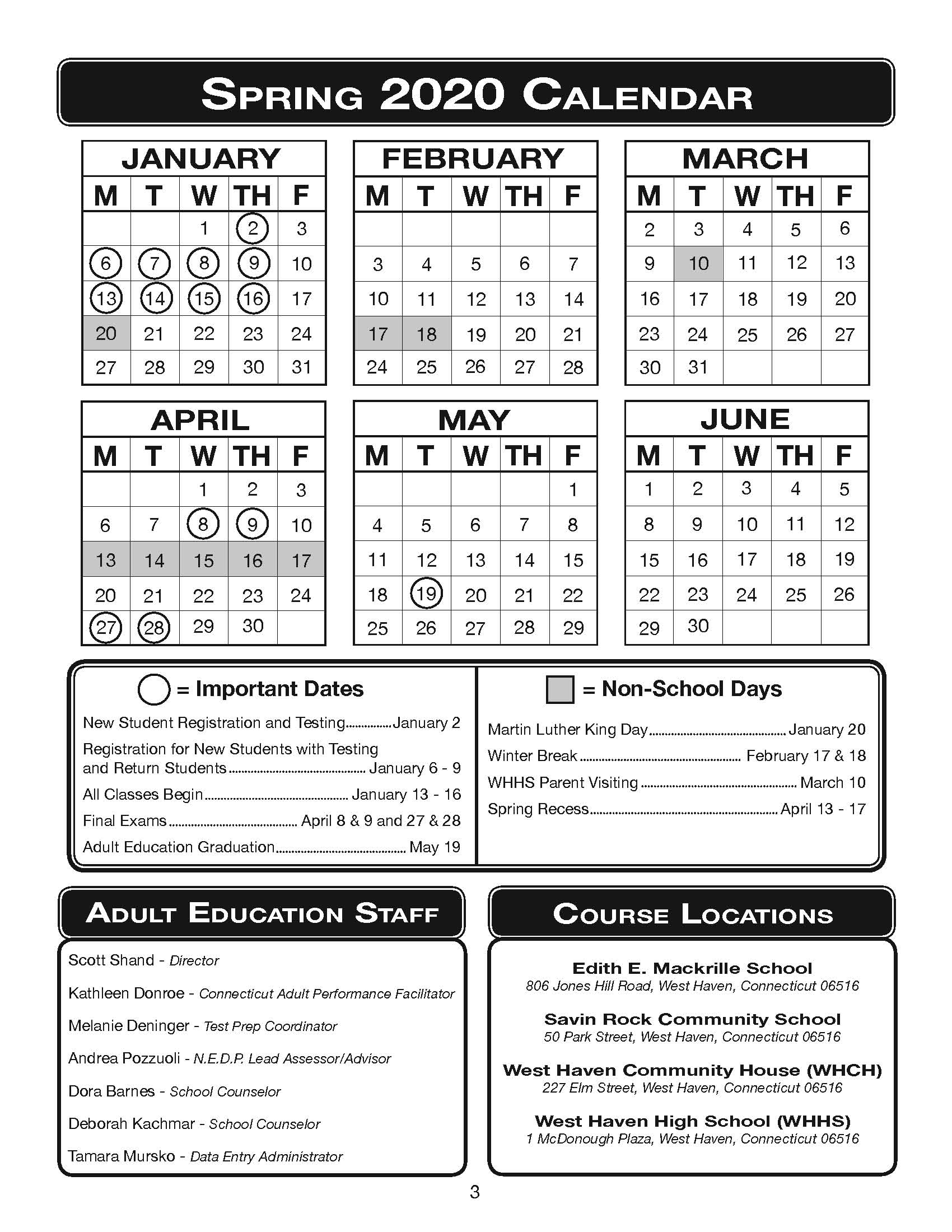 Spring 2020 Calendar - West Haven Board Of Education