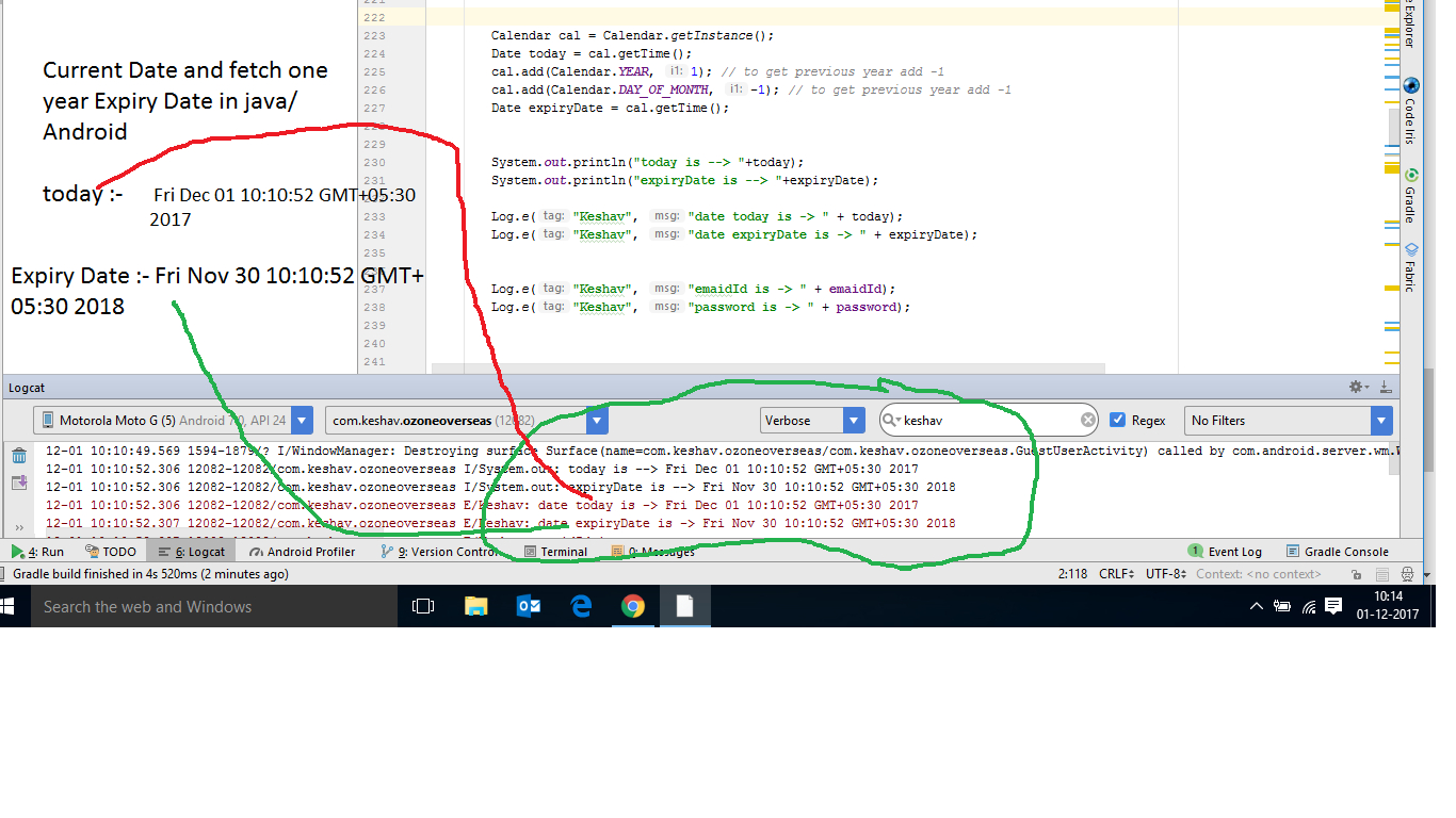 Store Current Date And Date 1 Year From Current In Java