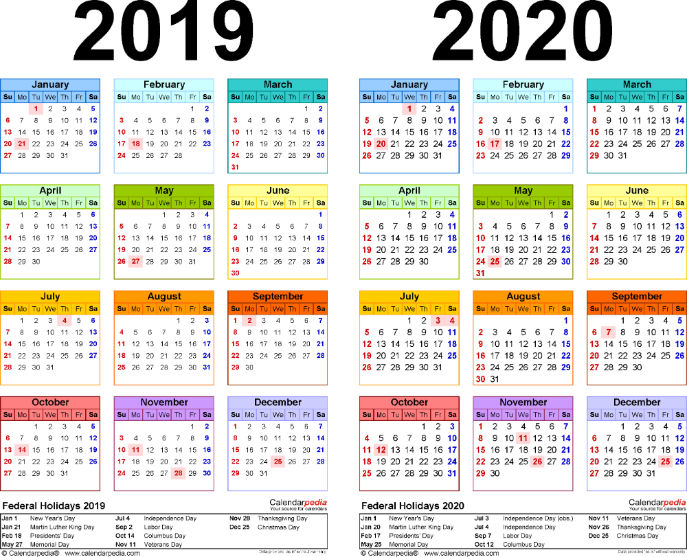 Template 2: Pdf Template For Two Year Calendar 2019/2020