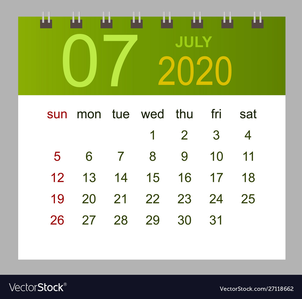 Template Calendar For July 2020 Week Starts