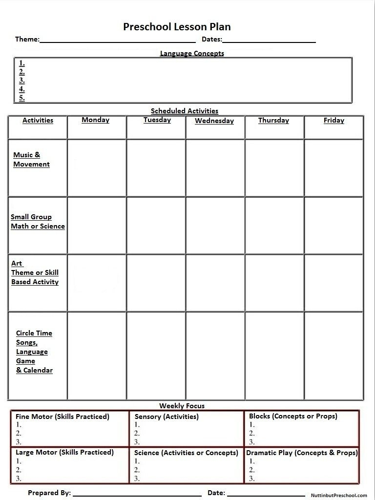 Template For Monthly Calendar Lesson Plans For Childrens
