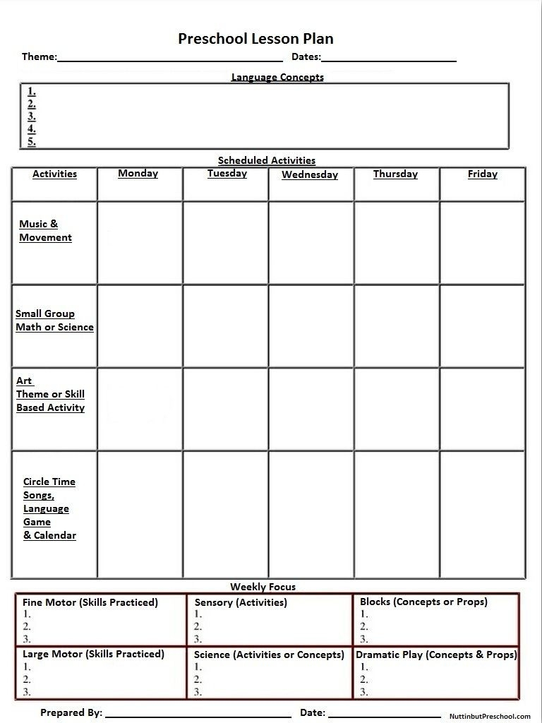 Free Printable Monthly Lesson Plan Template