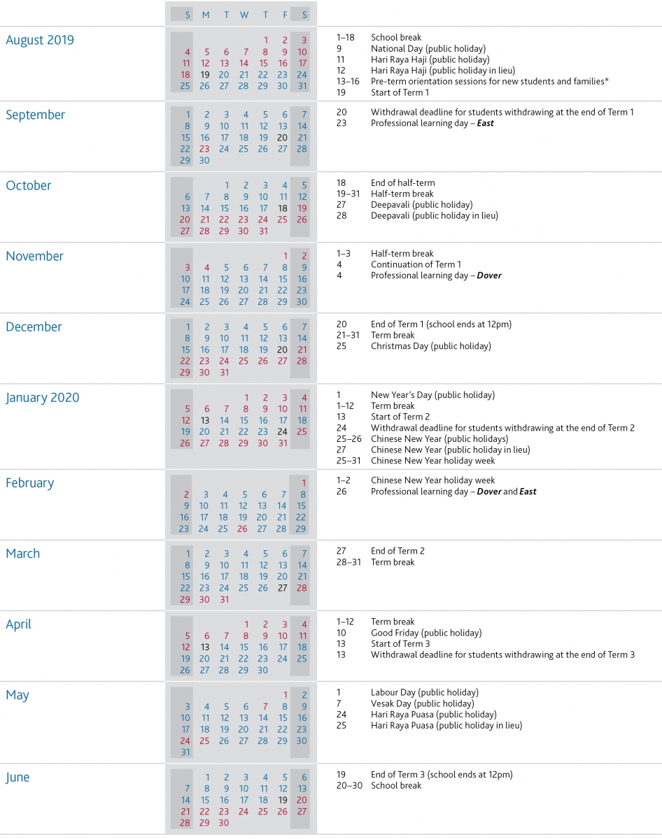 Term Dates | Uwcsea | International School In Singapore