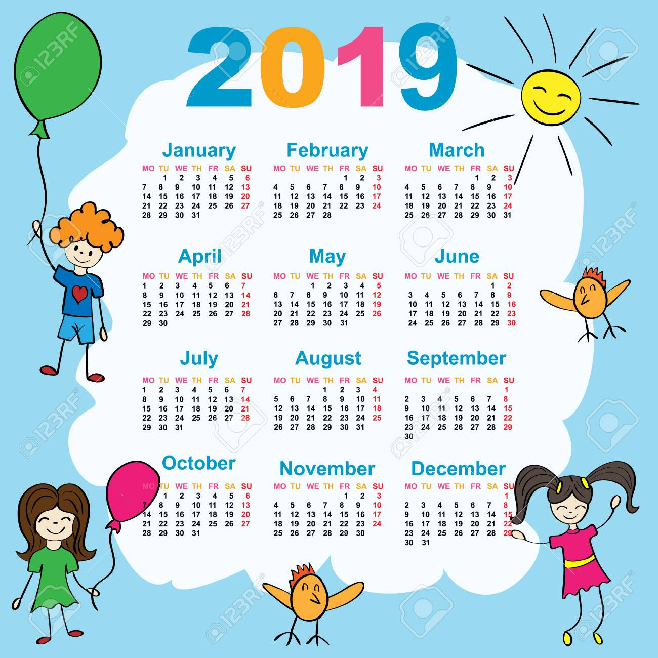 The Calendar. New Year. 2019. Date. For Your Design.