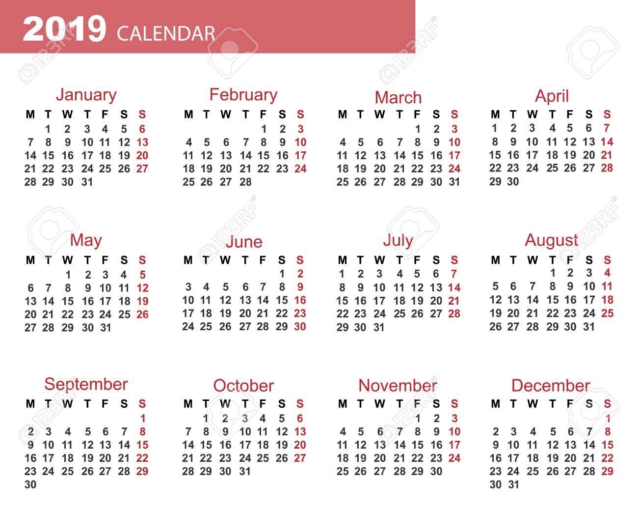 The Calendar. New Year. 2019. Date. For Your Design.