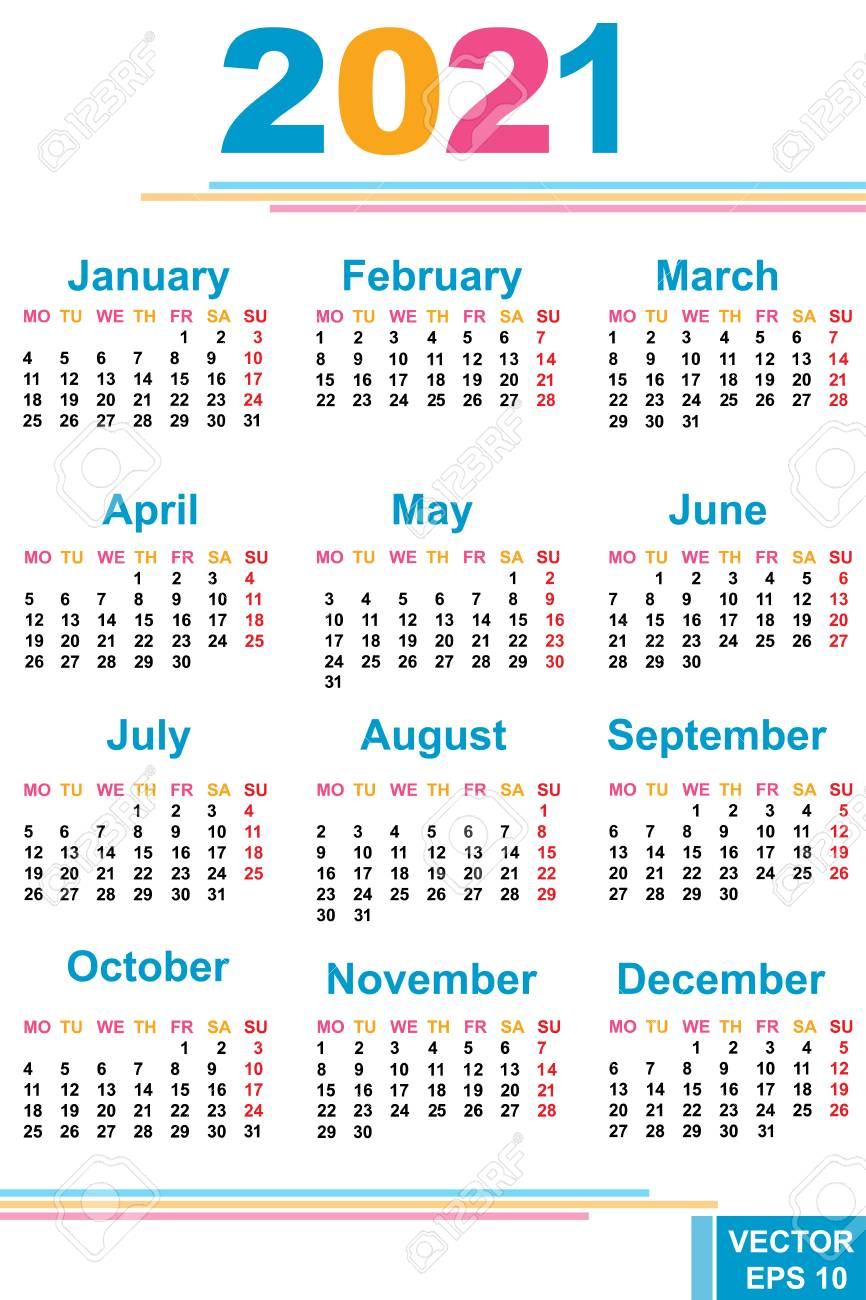 The Calendar. New Year 2021 Date. For Your Design.