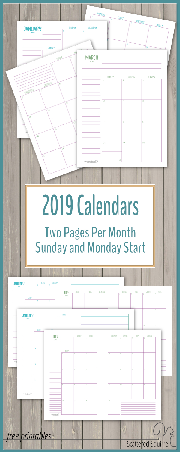 The Two Pages Per Month 2019 Calendars Are Ready | Monthly