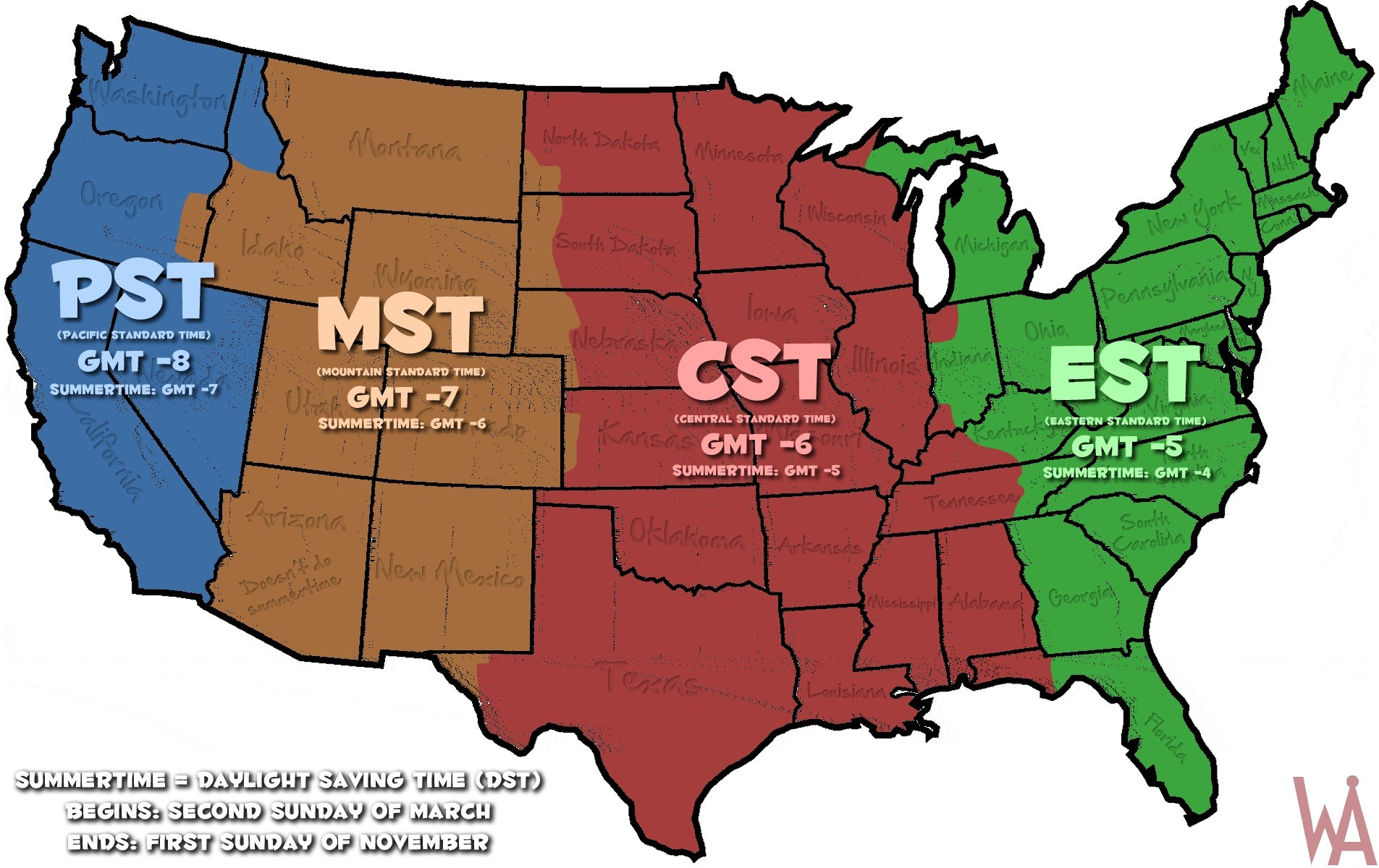 Time Zone Map Usa Printable