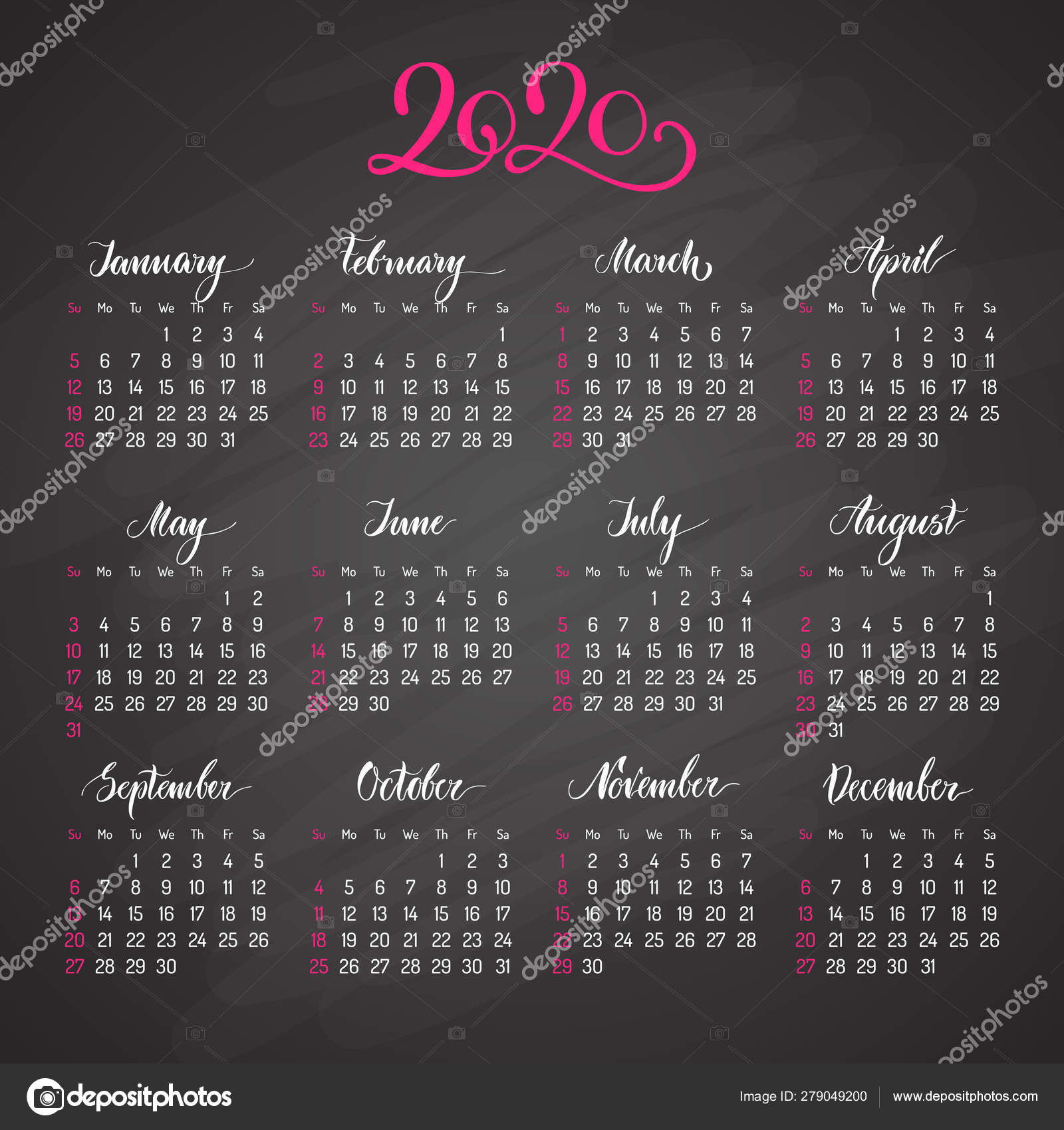 Traditional View Calendar Layout For 2020 Year — Векторное