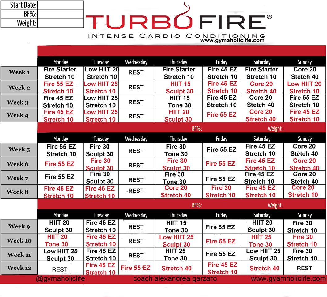 Turbo Fire Calendar Schedule | Workout Calendar, Workout