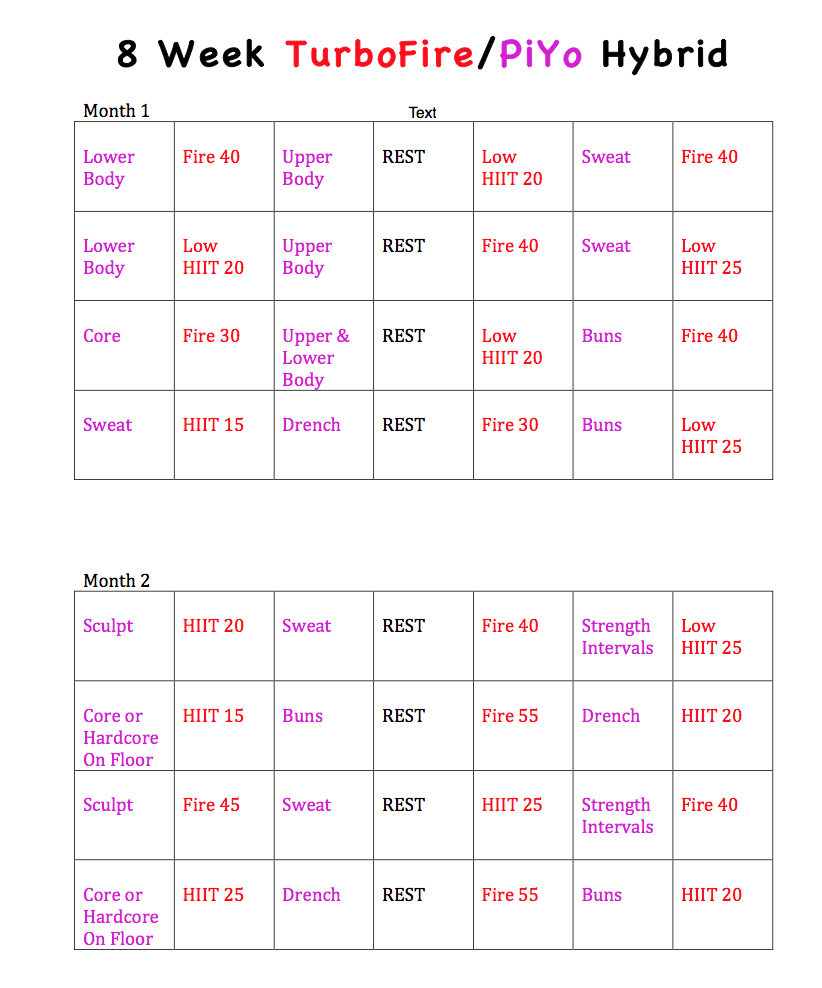 Turbofire And Piyo Hybrid Workout | Workout Calendar