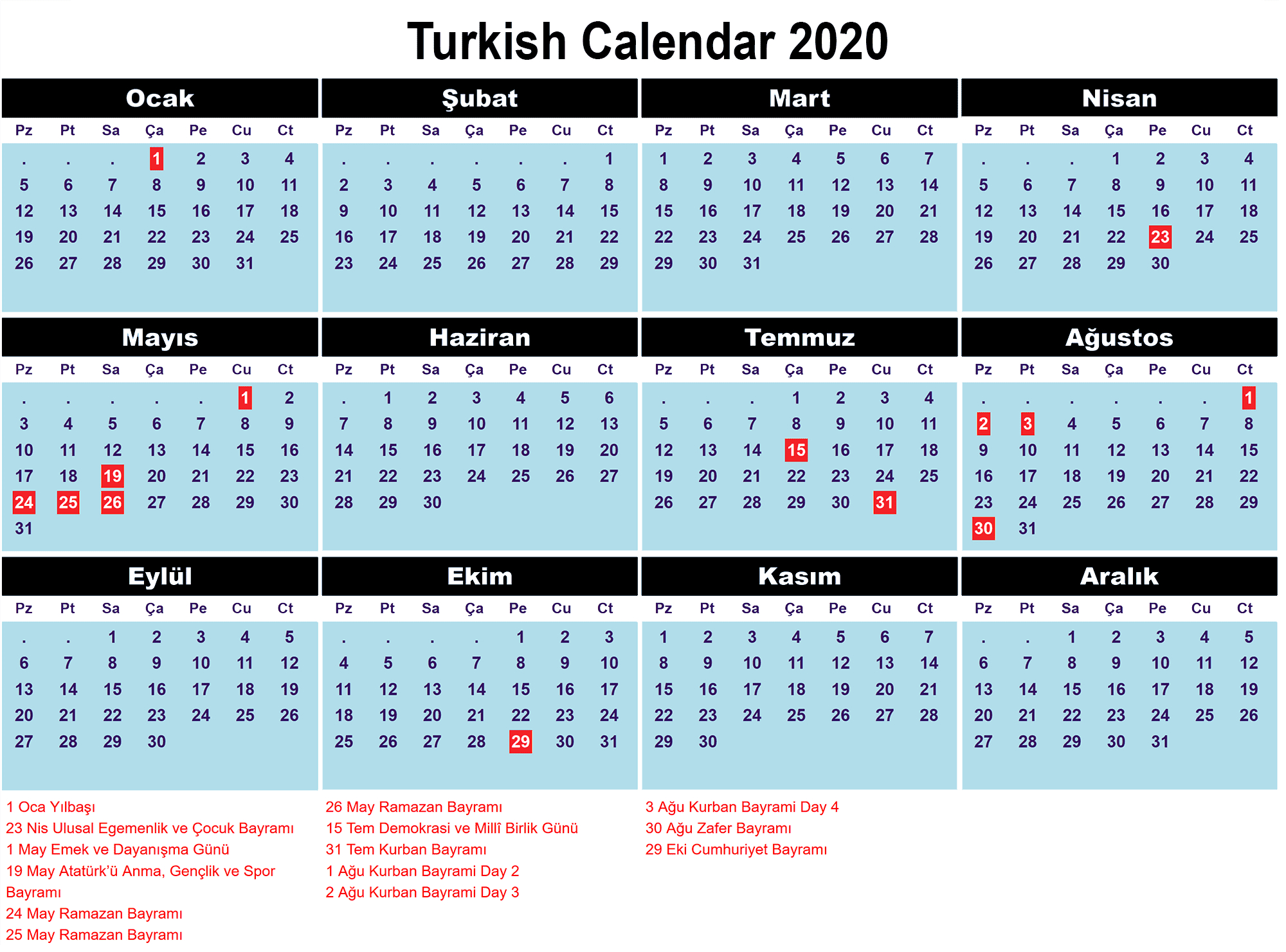 Printable Turkish Calendar 2020 Printable Template Calendar Gambaran