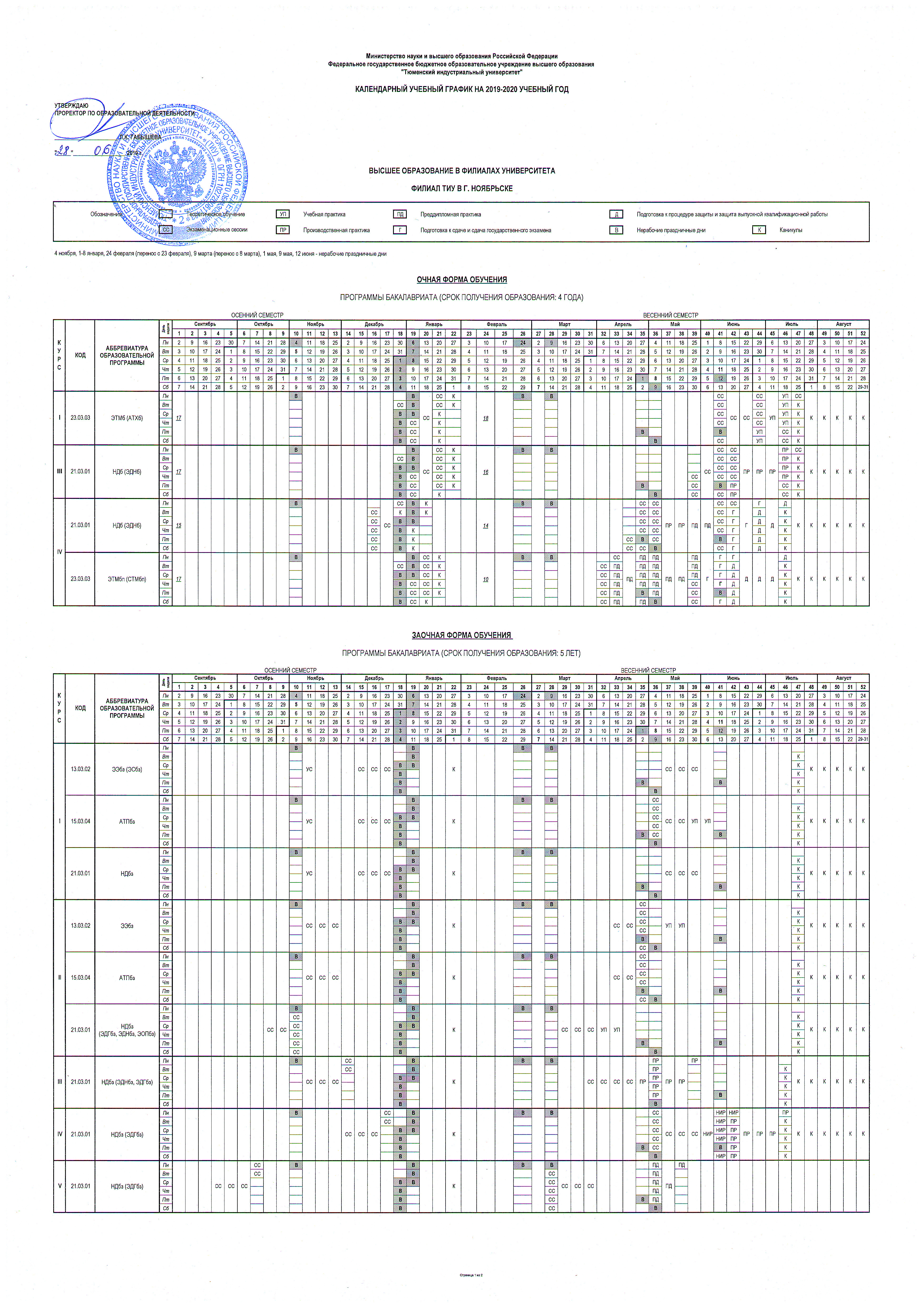 Tyumen Industrial University » Academic Calendar Timetable