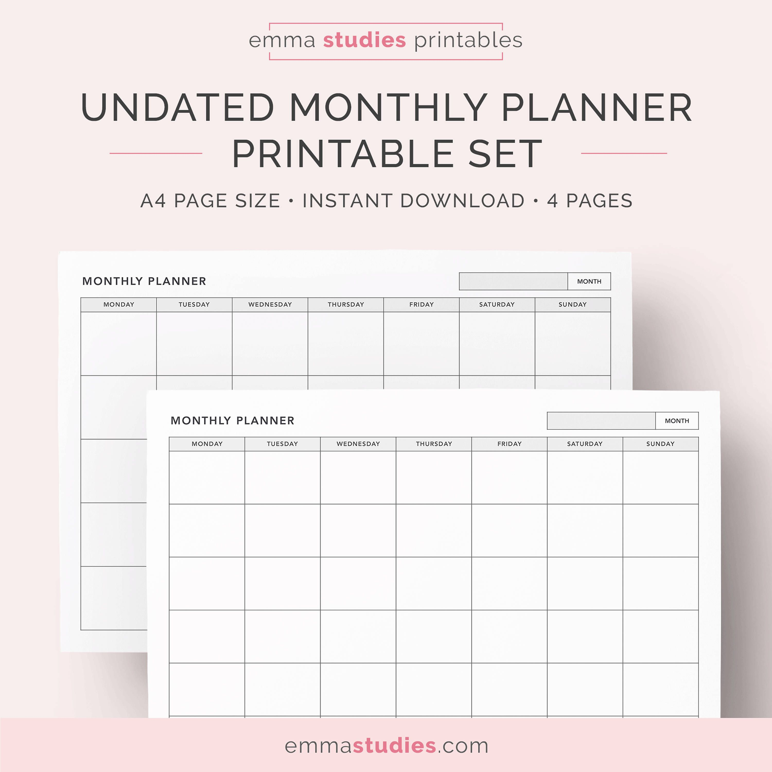 Undated Landscape Monthly Planner Printable Set | Monday And