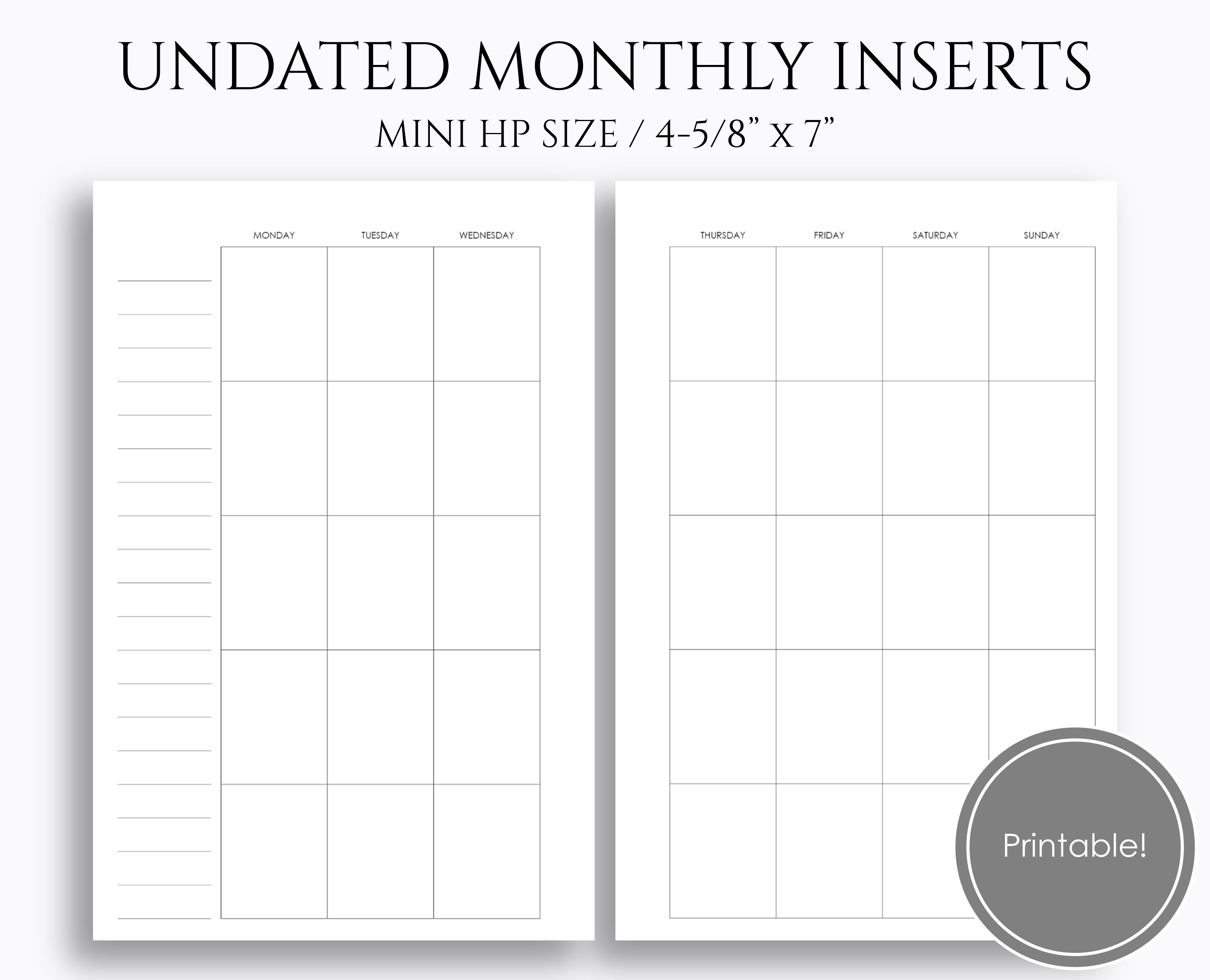 Undated Monthly Calendar Monday Start Free Mini Happy
