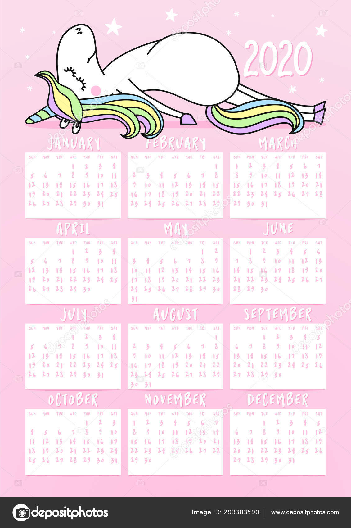 Printable Unicorn Calendar 2020 Calendar Printables Free